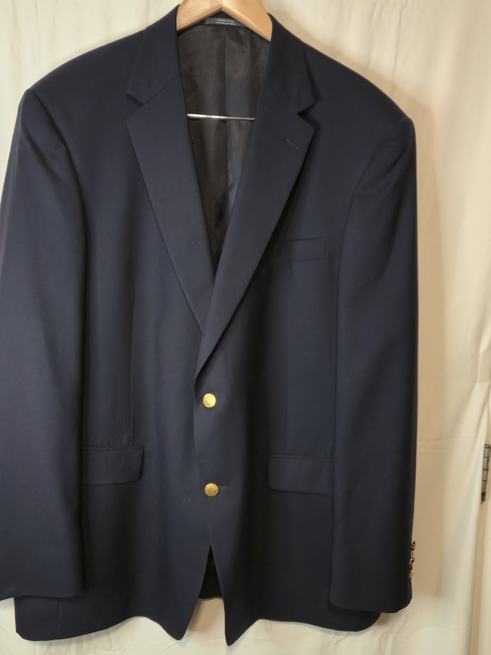 Hart Schaffner Marx Blazer 48L Navy Wool Gold Button Made USA .0928